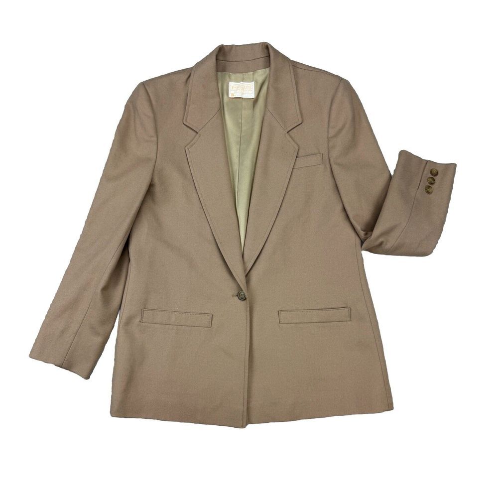 Vintage 70s Pendleton Women's Blazer Jacket Size 8 100% Virgin Wool Tan USA